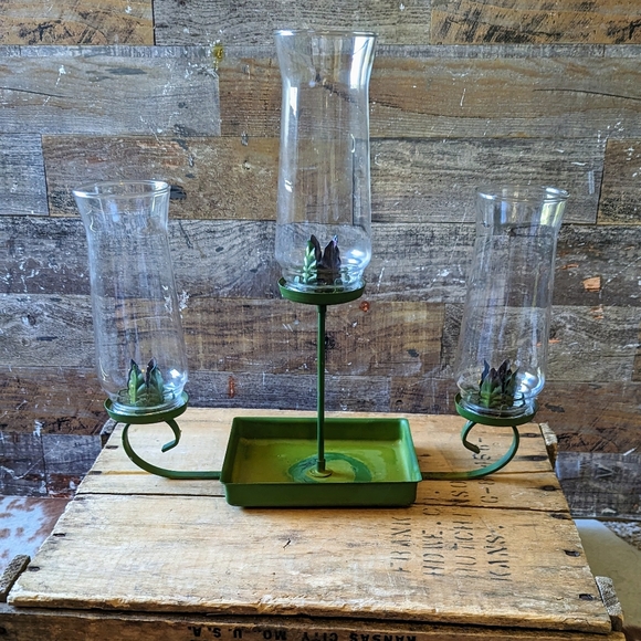 Vintage Metal Green Candelabra With Glass Globes - Picture 7 of 15